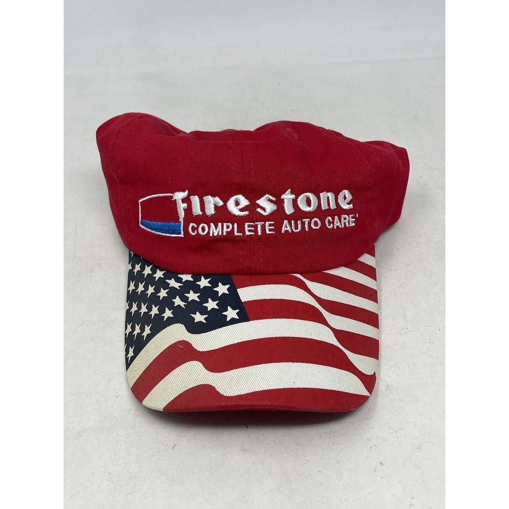 FIRESTONE Complete Auto Care Adjustable Hat Snapback US Flag Brim Rare Cap